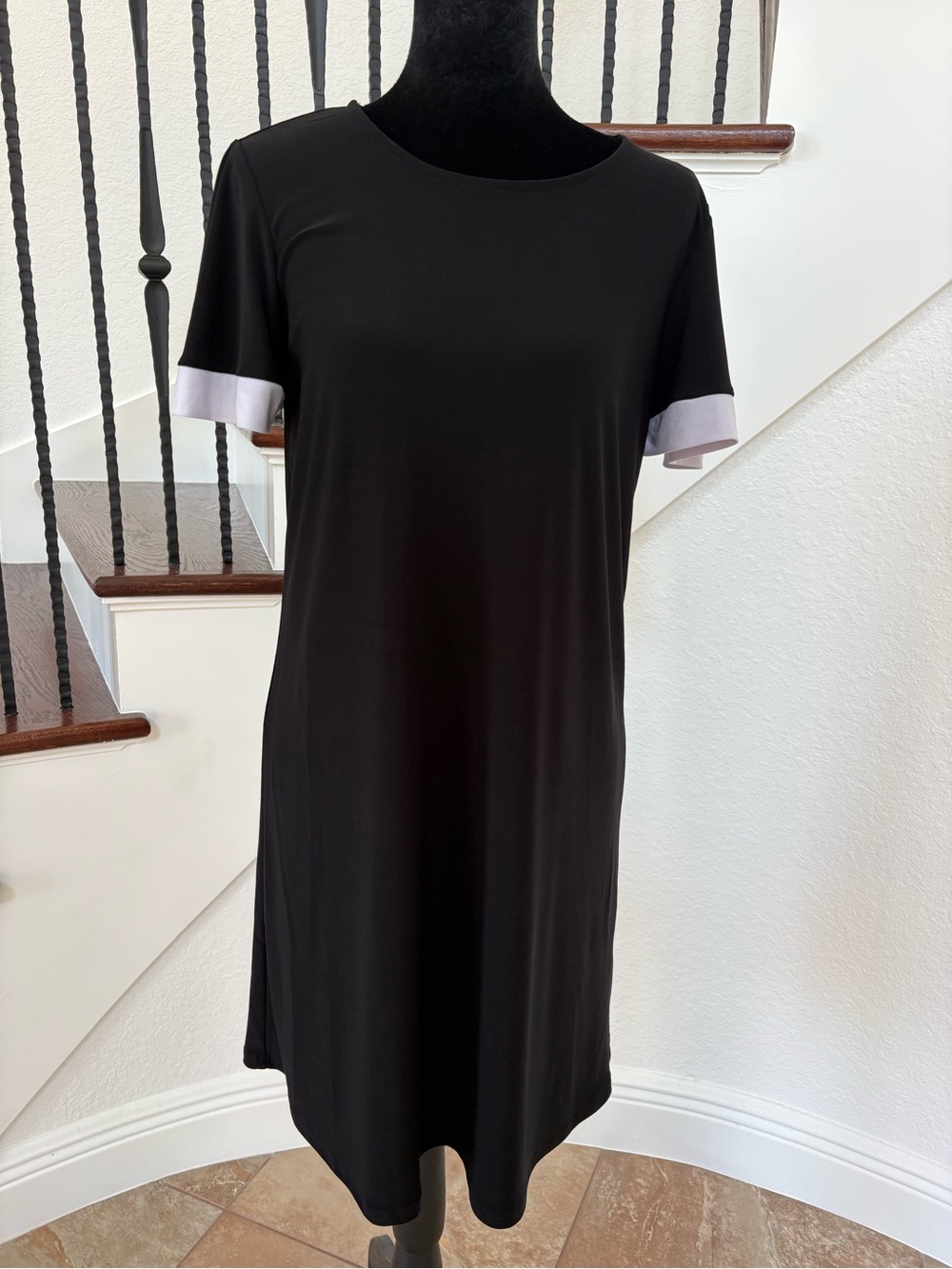 Tiana B. Black Midi Dress with White Contrast Cuffs